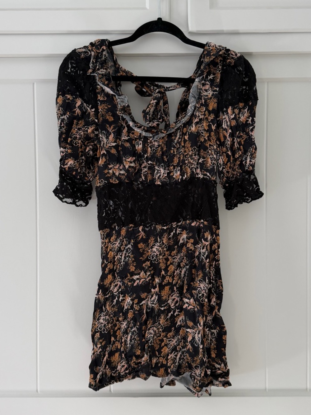 Free People - Black Floral Lace-Accent Short Dress